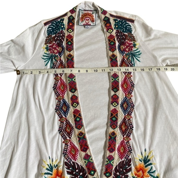 Johnny Was Quinn Embroidered White Cotton Draped Kimono Cardigan Women’s XS - Picture 9 of 12